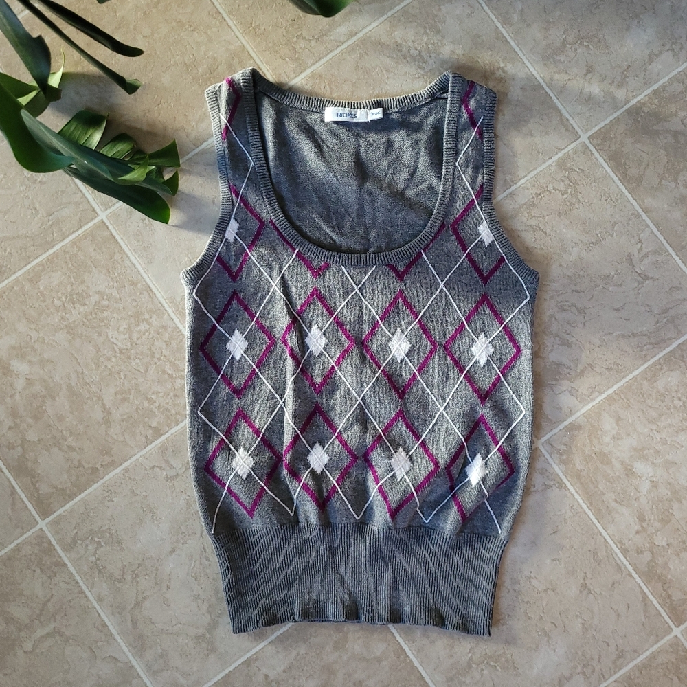 Ricki's Sweater Vest/Knit Tank Grey & Purple Scoop Neck